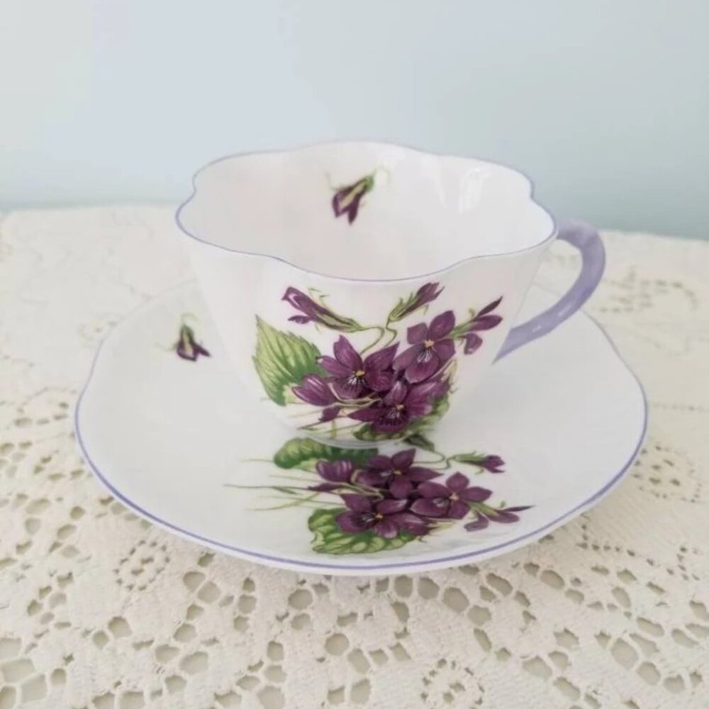 Shelley Violets England Bone China Dainty Shape Cup and Saucer 13821
